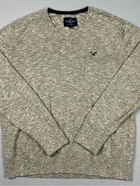 American Eagle Men’s Medium Pullover Sweatshirt Heather Gray Classic Fit V-Neck